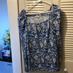 Loft Blue Floral Long Sleeve Square Neck Top.